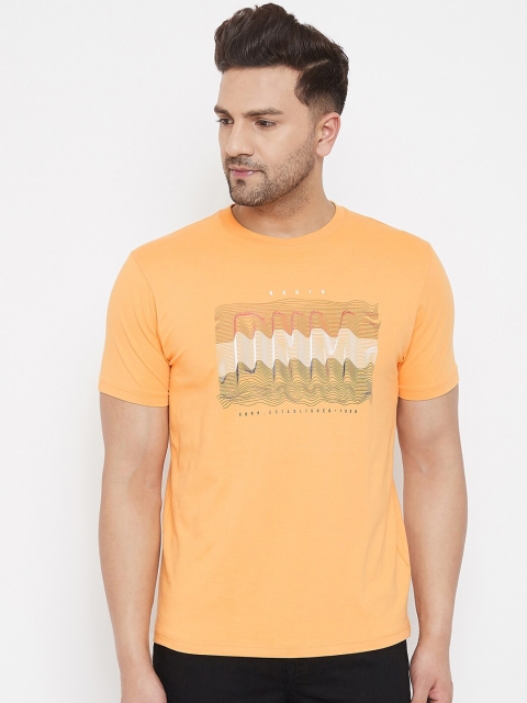 

98 Degree North Men Mustard Printed Round Neck T-shirt