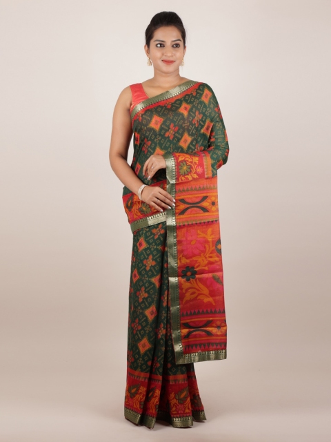 

Pothys Green Printed Jute Silk Saree