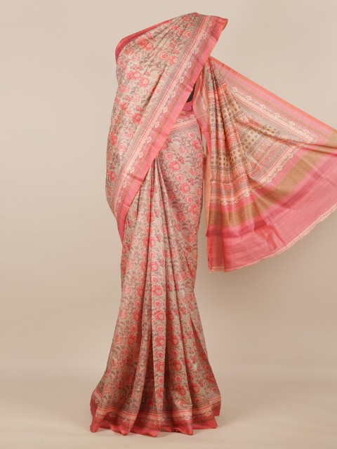

Pothys Grey & Pink Jute Silk Printed Saree