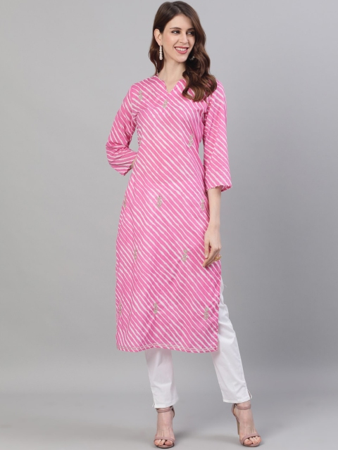 

Ishin Women Pink Leheriya Printed A-Line Kurta