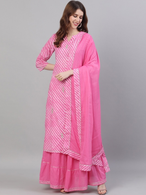 

Ishin Women Pink Printed Kurta with Skirt & Dupatta
