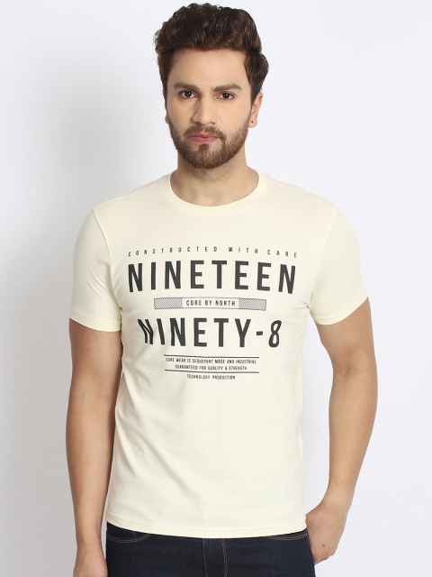 

98 Degree North Men Off-White & Black Printed Round Neck T-shirt