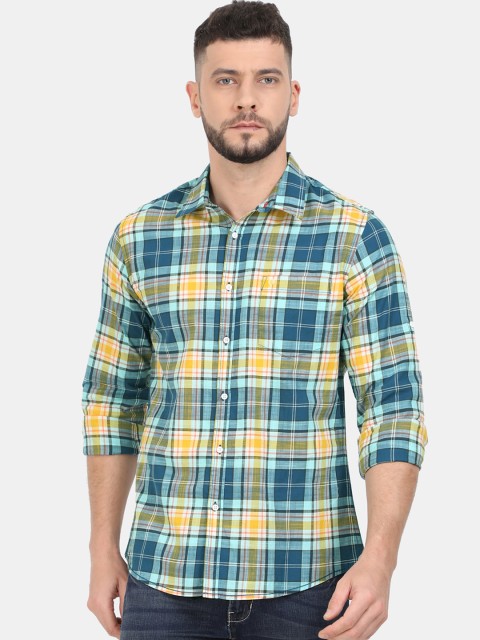 

VUDU Men Blue & Yellow Regular Fit Cotton Checked Casual Shirt