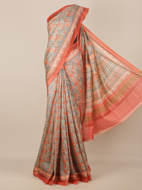 

Pothys Blue & Pink Jute Silk Printed Saree