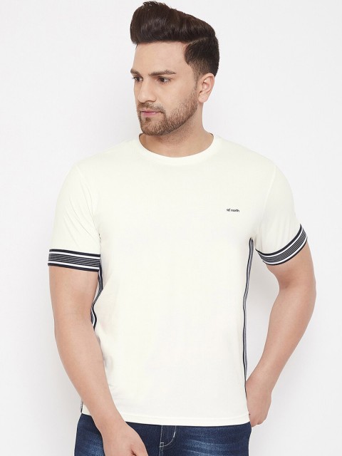 

98 Degree North Men Off-White Solid Round Neck T-shirt