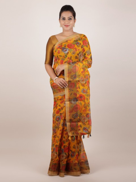 

Pothys Yellow Printed Jute Silk Saree