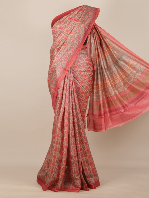 

Pothys Pink Printed Jute Silk Saree