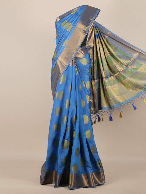 

Pothys Blue Woven Design Jute Silk Saree