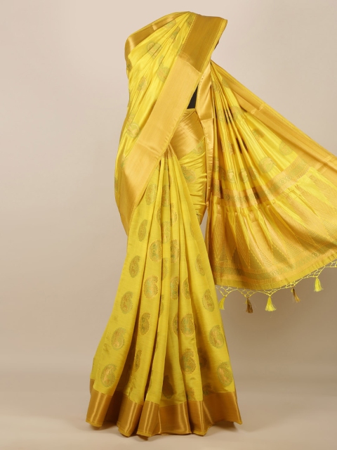 

Pothys Yellow & Gold-Toned Jute Silk Woven Design Saree