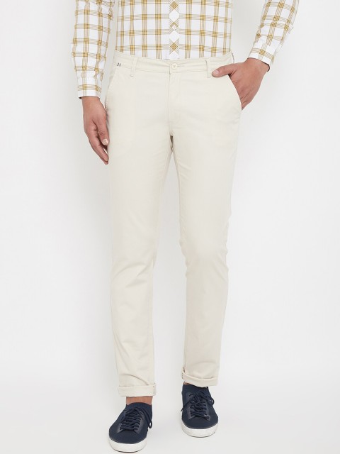 

Canary London Men Off-White Slim Fit Solid Regular Trousers