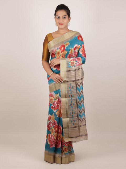 

Pothys Blue & Pink Jute Silk Woven Design Saree