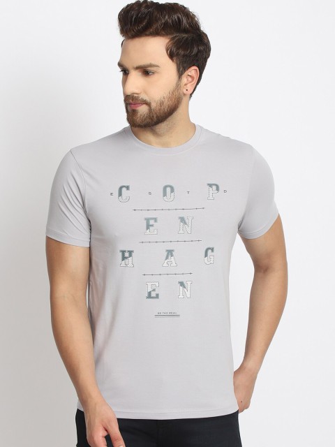 

98 Degree North Men Grey Printed Round Neck T-shirt