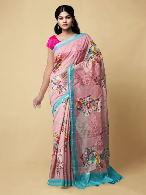 

Unnati Silks Pink Silk Cotton Printed Chanderi Saree