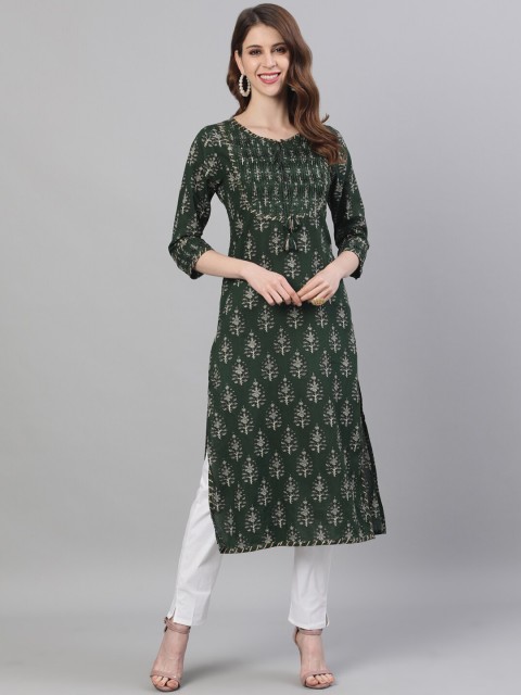 

Ishin Women Green Printed A-Line Kurta