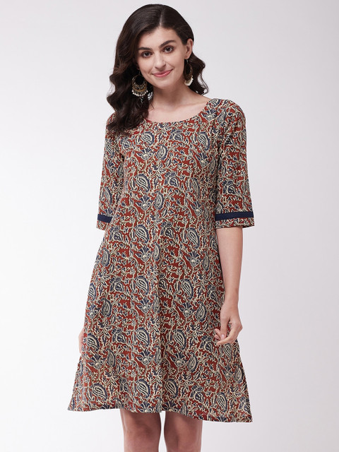 

InWeave Women Rust Printed A-Line Dress