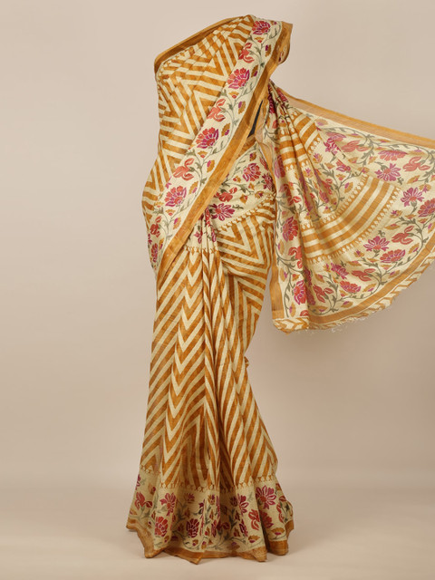 

Pothys Mustard Yellow Printed Jute Silk Saree