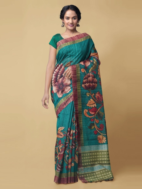 

Unnati Silks Green & Brown Silk Cotton Woven Design Chanderi Handloom Saree