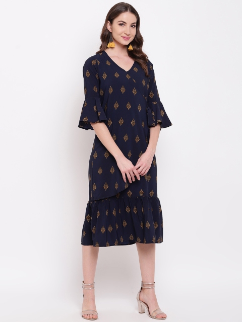 

Mayra Women Navy Blue Printed A-Line Dress