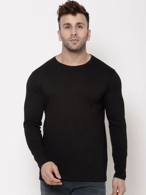 

Hapuka Men Black Solid Round Neck Slim Fit T-shirt