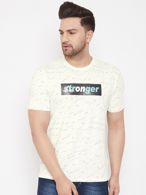 

98 Degree North Men Off-White & Black Printed Round Neck T-shirt