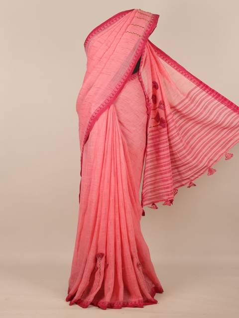 

Pothys Pink Solid Linen Blend Saree