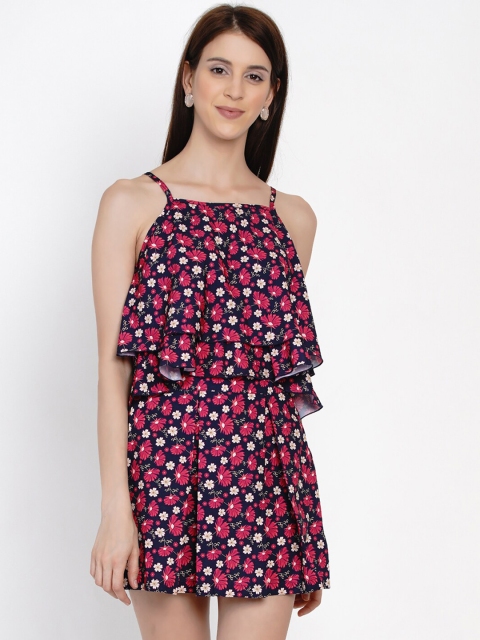 

Texco Women Navy Blue & Pink Printed Top with Skirt