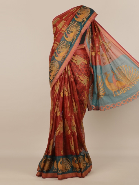 

Pothys Brown Printed Jute Silk Saree