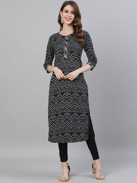 

Ishin Women Black Bandhani Printed Kurta