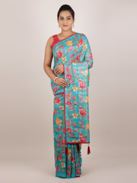 

Pothys Blue Printed Jute Silk Saree