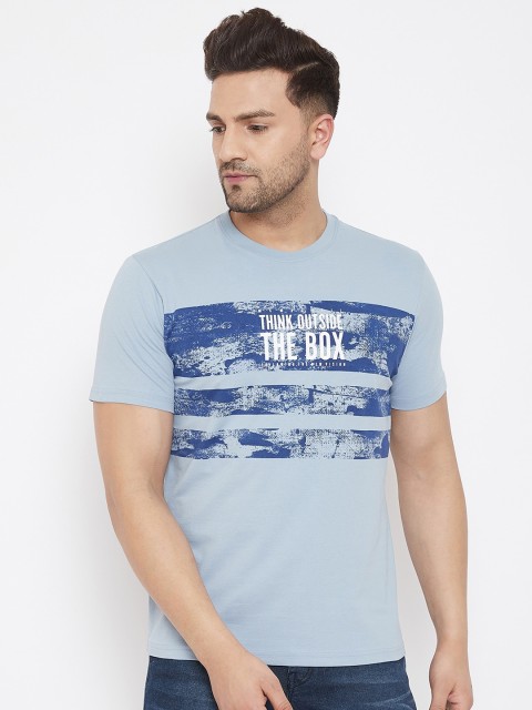 

98 Degree North Men Blue Printed Round Neck T-shirt
