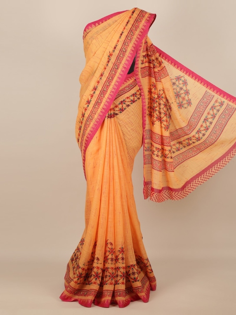 

Pothys Orange & Brown Linen Blend Woven Design Saree