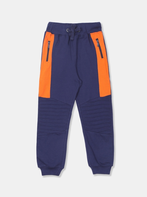 

Colt Boys Navy Blue & Orange Colourblocked Slim-Fit Joggers