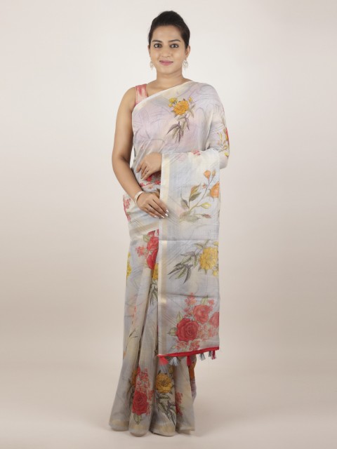 

Pothys Grey Printed Jute Silk Saree