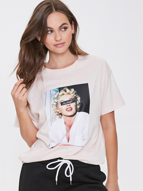 

Forever 21 Women Cream Coloured Printed Top