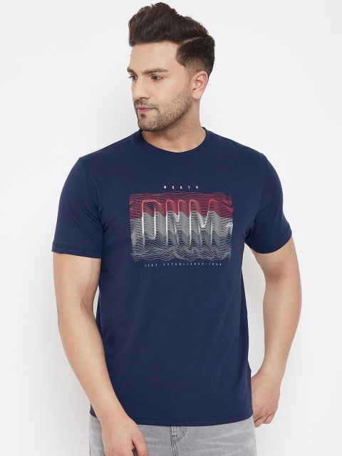 

98 Degree North Men Navy Blue Printed Round Neck T-shirt