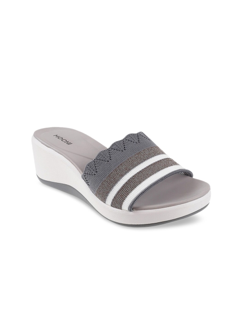 

Mochi Women Grey & Brown Striped Wedges
