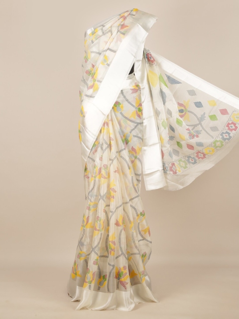 

Pothys White Woven Design Poly Chiffon Saree