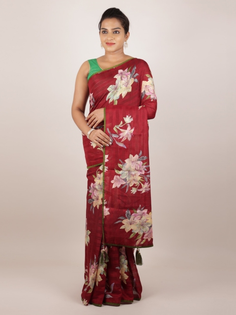 

Pothys Maroon & Cream-Coloured Jute Silk Printed Saree