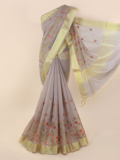 Pothys Grey Woven Design Cotton Blend Saree