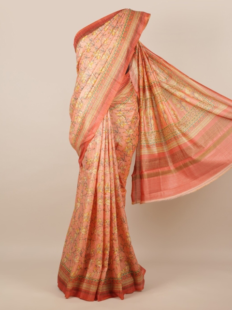 

Pothys Peach-Coloured & Yellow Jute Silk Printed Saree