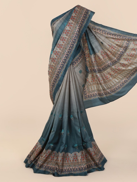 

Pothys Blue Embroidered Jute Cotton Saree