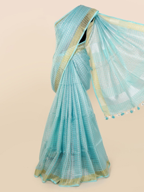 

Pothys Blue Checked Linen Blend Saree