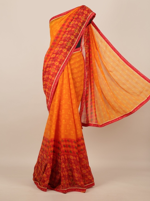 

Pothys Orange & Red Poly Chiffon Printed Saree