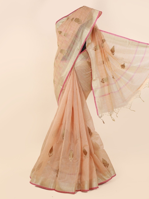 

Pothys Peach-Coloured & Gold-Toned Cotton Blend Woven Design Saree