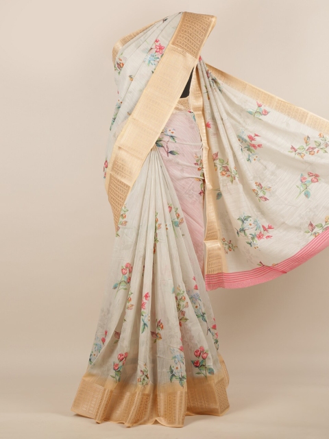 

Pothys White & Cream-Coloured Jute Silk Printed Saree