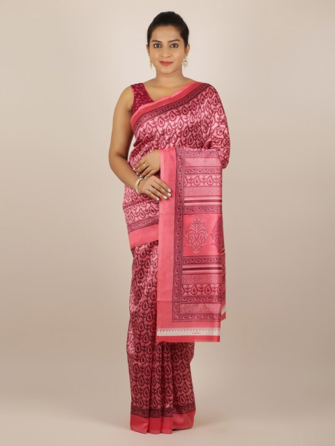 

Pothys Pink Printed Jute Silk Saree