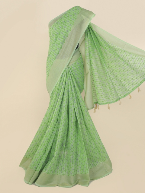 

Pothys Green & Cream-Coloured Cotton Blend Printed Saree