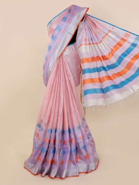 

Pothys Pink & Blue Linen Blend Woven Design Saree