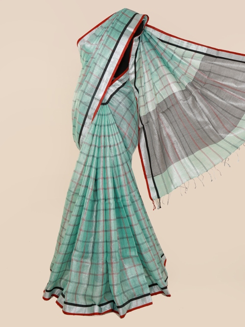 

Pothys Green Checked Linen Blend Saree