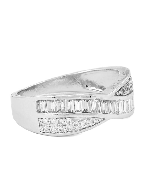 

Foxy Sperks Silver-Toned & White Stone-Studded Finger Ring
